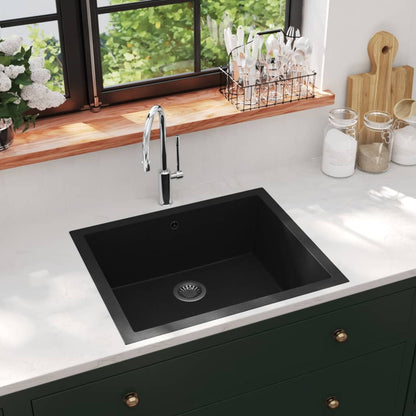 Kitchen Sink with Overflow Hole Black Granite