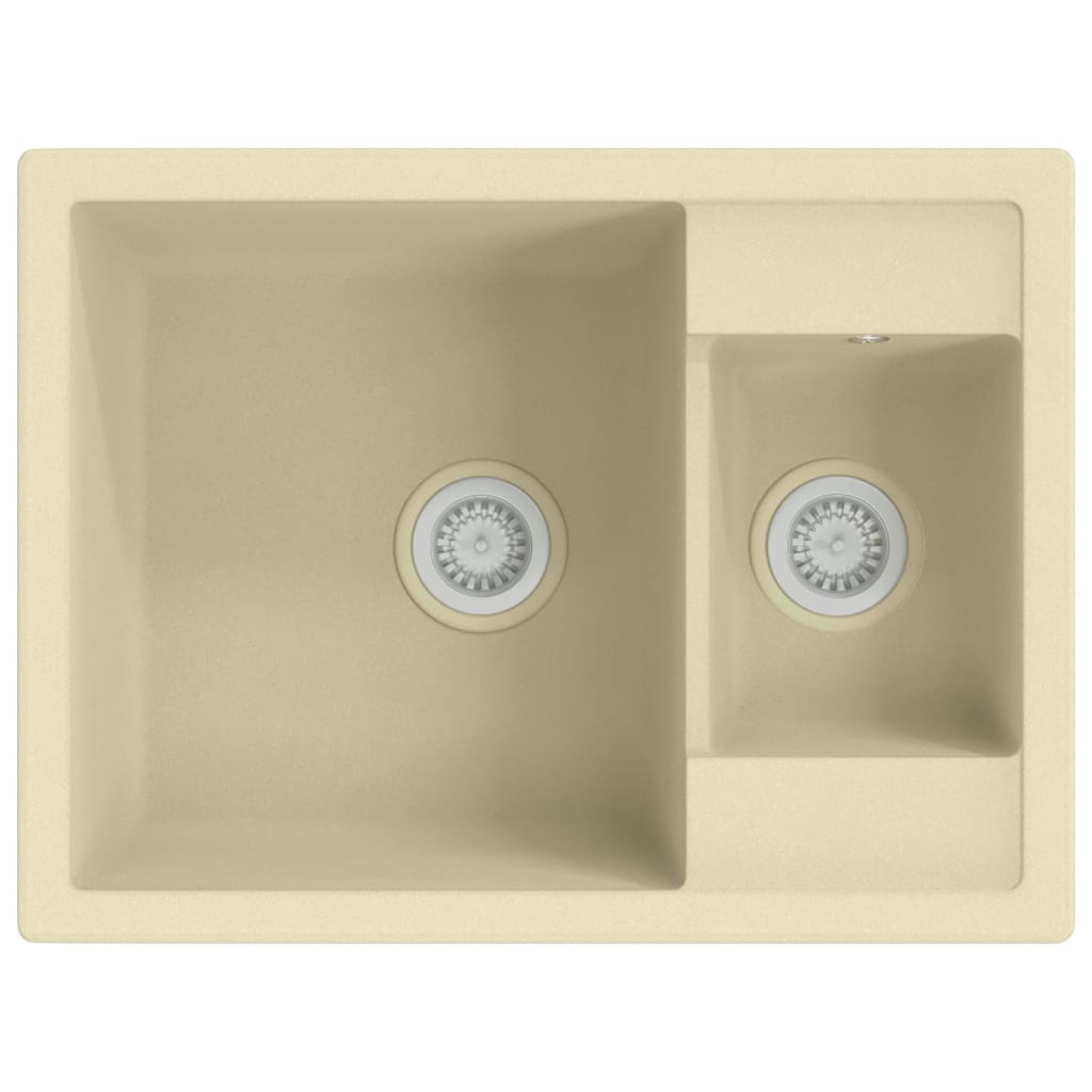 Kitchen Sink with Overflow Hole Double Basins Beige Granite