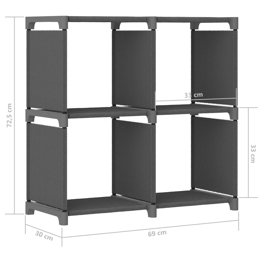 4-Cube Display Shelf Grey 69x30x72.5 cm Fabric