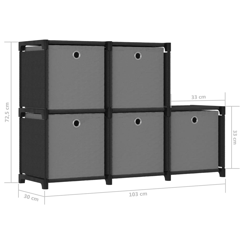 5-Cube Display Shelf with Boxes Black 103x30x72.5 cm Fabric