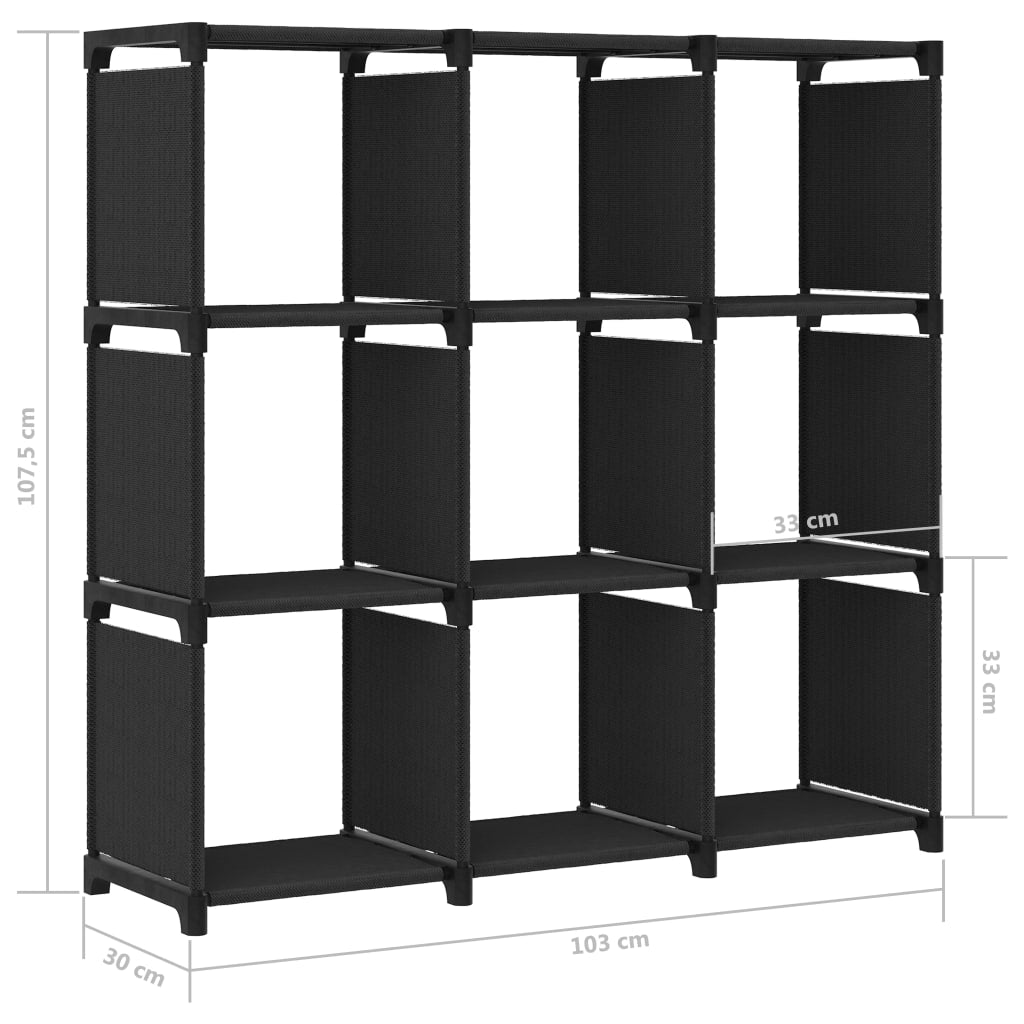 9-Cube Display Shelf Black 103x30x107.5 cm Fabric