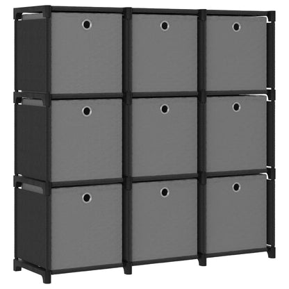 9-Cube Display Shelf with Boxes Black 103x30x107.5 cm Fabric