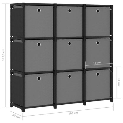 9-Cube Display Shelf with Boxes Black 103x30x107.5 cm Fabric