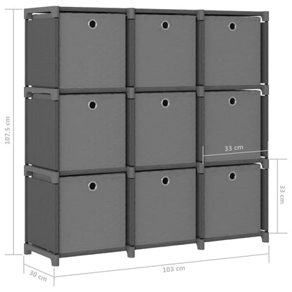 9-Cube Display Shelf with Boxes Grey 103x30x107.5 cm Fabric