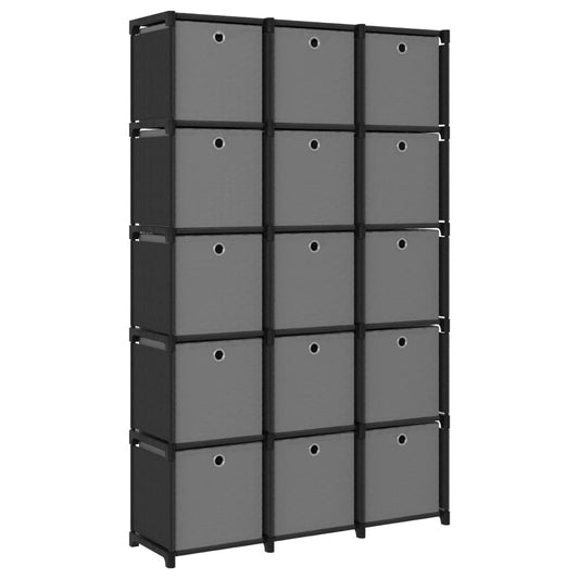 15-Cube Display Shelf with Boxes Black 103x30x175.5 cm Fabric