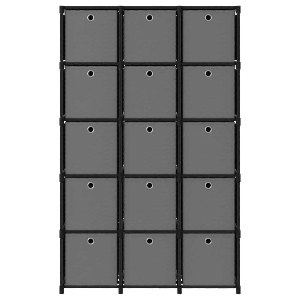 15-Cube Display Shelf with Boxes Black 103x30x175.5 cm Fabric