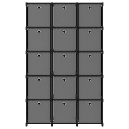 15-Cube Display Shelf with Boxes Black 103x30x175.5 cm Fabric