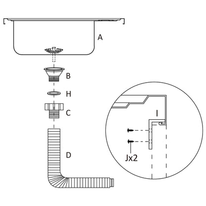 Kitchen Sink with Drainer Set Silver 600x500x155 mm Stainless Steel