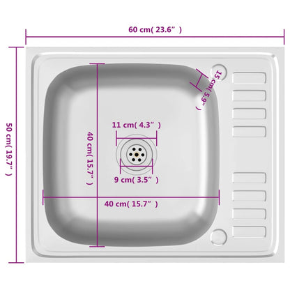 Kitchen Sink with Drainer Set Silver 600x500x155 mm Stainless Steel