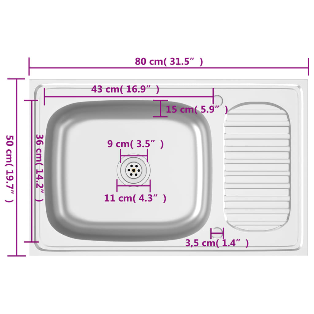 Kitchen Sink with Drainer Set Silver 800x500x155 mm Stainless Steel