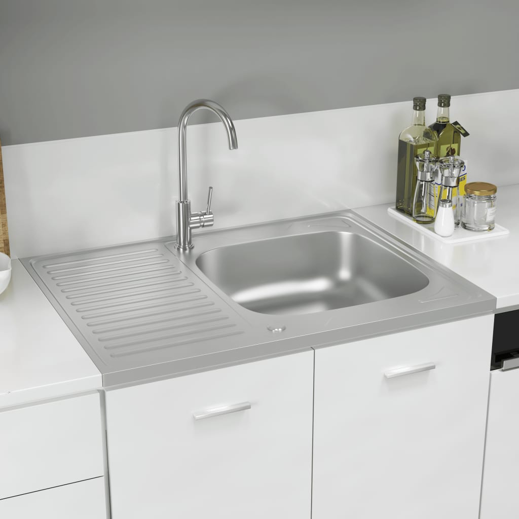 Kitchen Sink with Drainer Set Silver 800x600x155 mm Stainless Steel