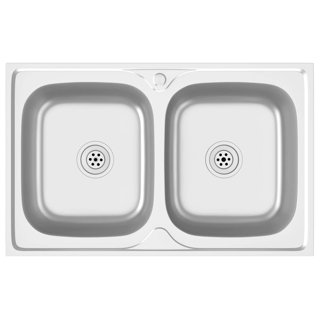 Kitchen Sink with Double Basins Silver 800x500x155 mm Stainless Steel