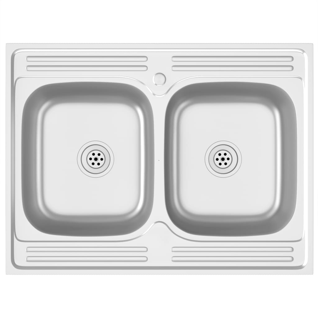 Kitchen Sink with Double Basins Silver 800x600x155 mm Stainless Steel