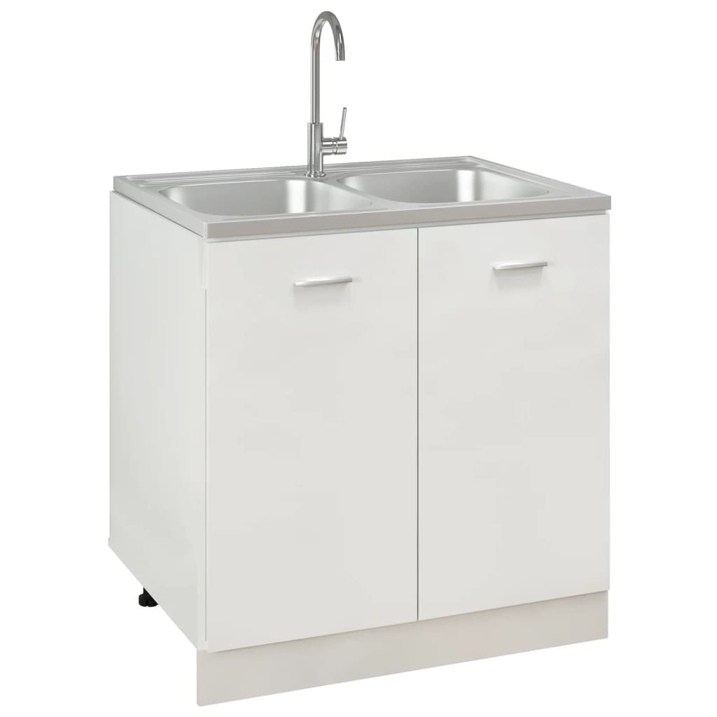 Kitchen Sink with Double Basins Silver 800x600x155 mm Stainless Steel