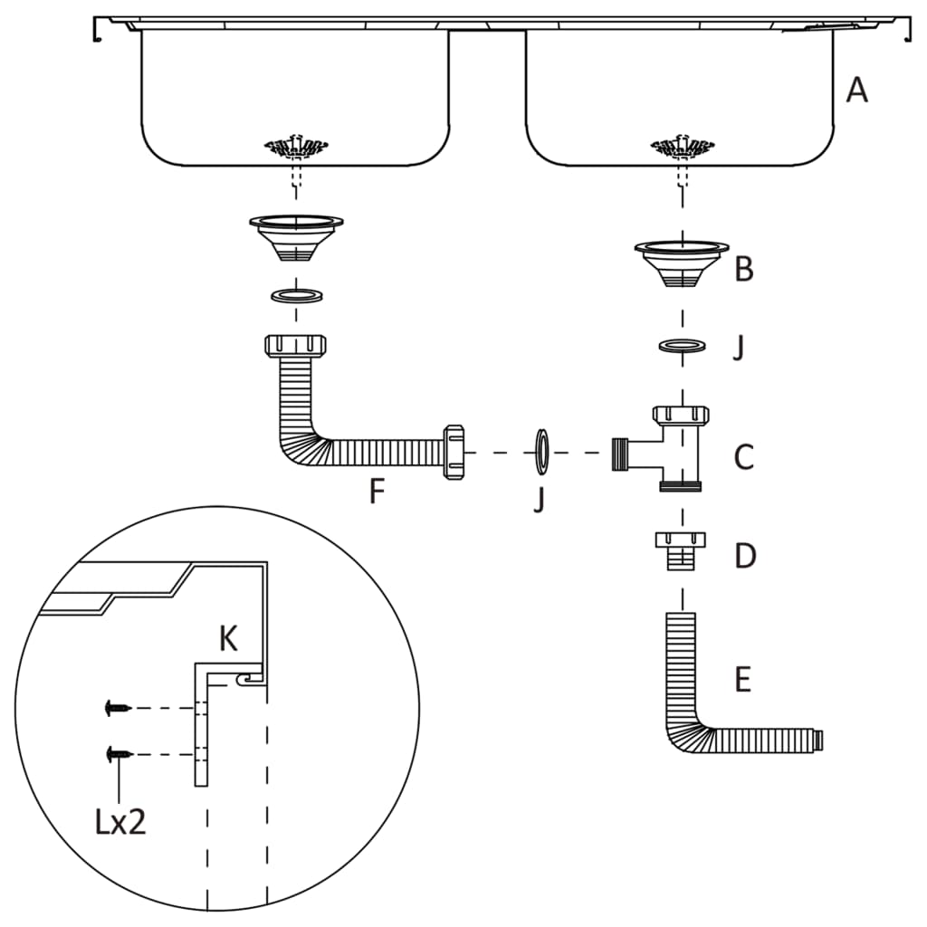 Kitchen Sink with Double Basins Silver 800x600x155 mm Stainless Steel