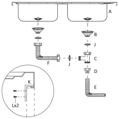 Kitchen Sink with Double Basins Silver 800x600x155 mm Stainless Steel