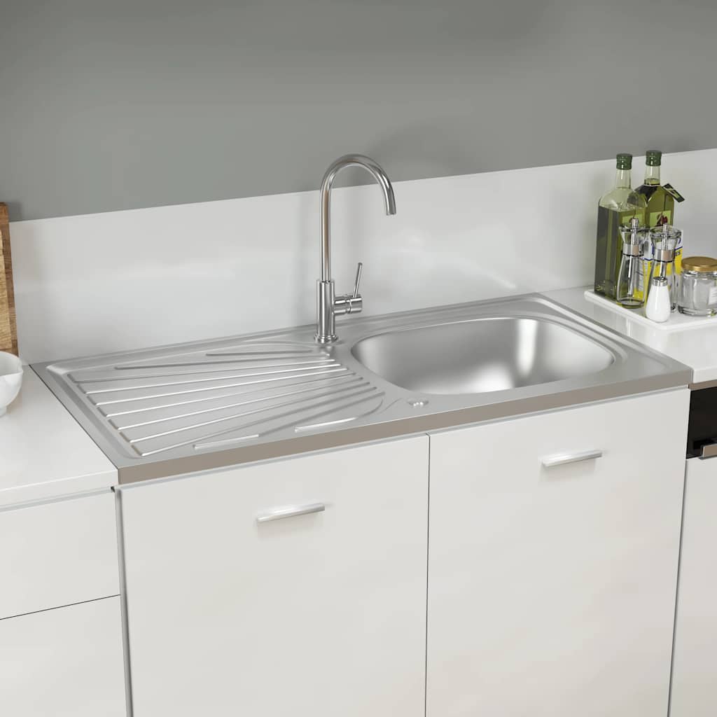 Kitchen Sink with Drainer Set Silver 1000x500x155 mm Stainless Steel