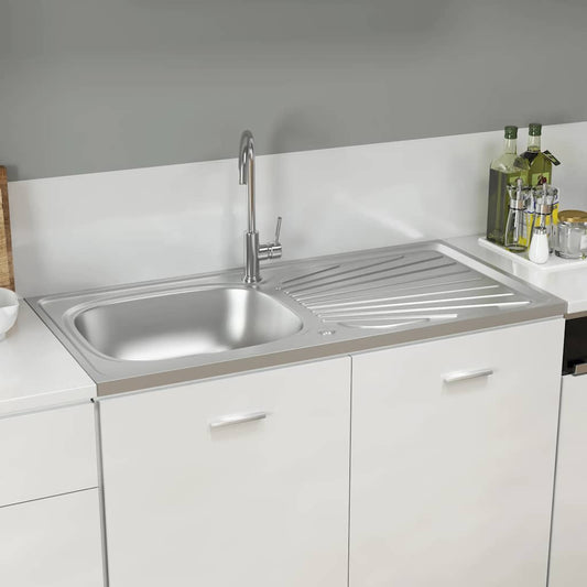 Kitchen Sink with Drainer Set Silver 1000x500x155 mm Stainless Steel