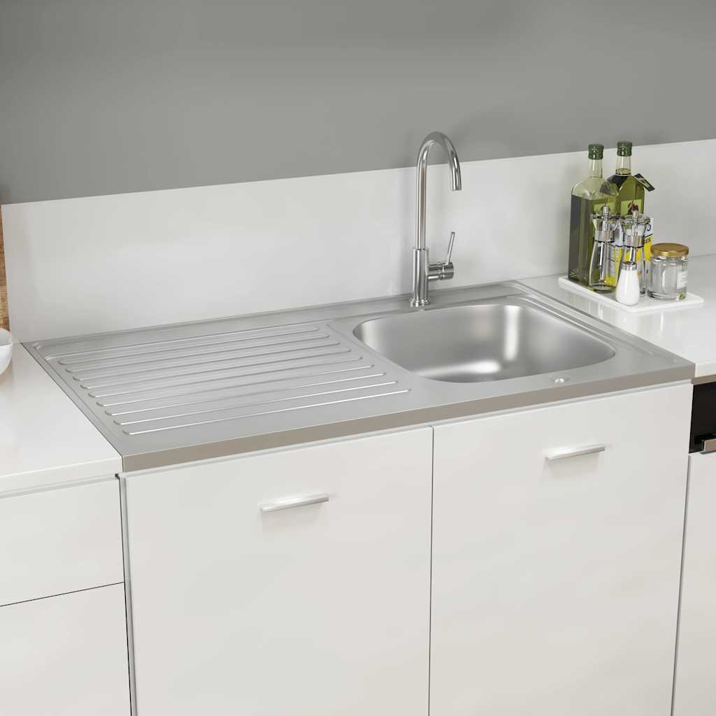 Kitchen Sink with Drainer Set Silver 1000x600x155 mm Stainless Steel