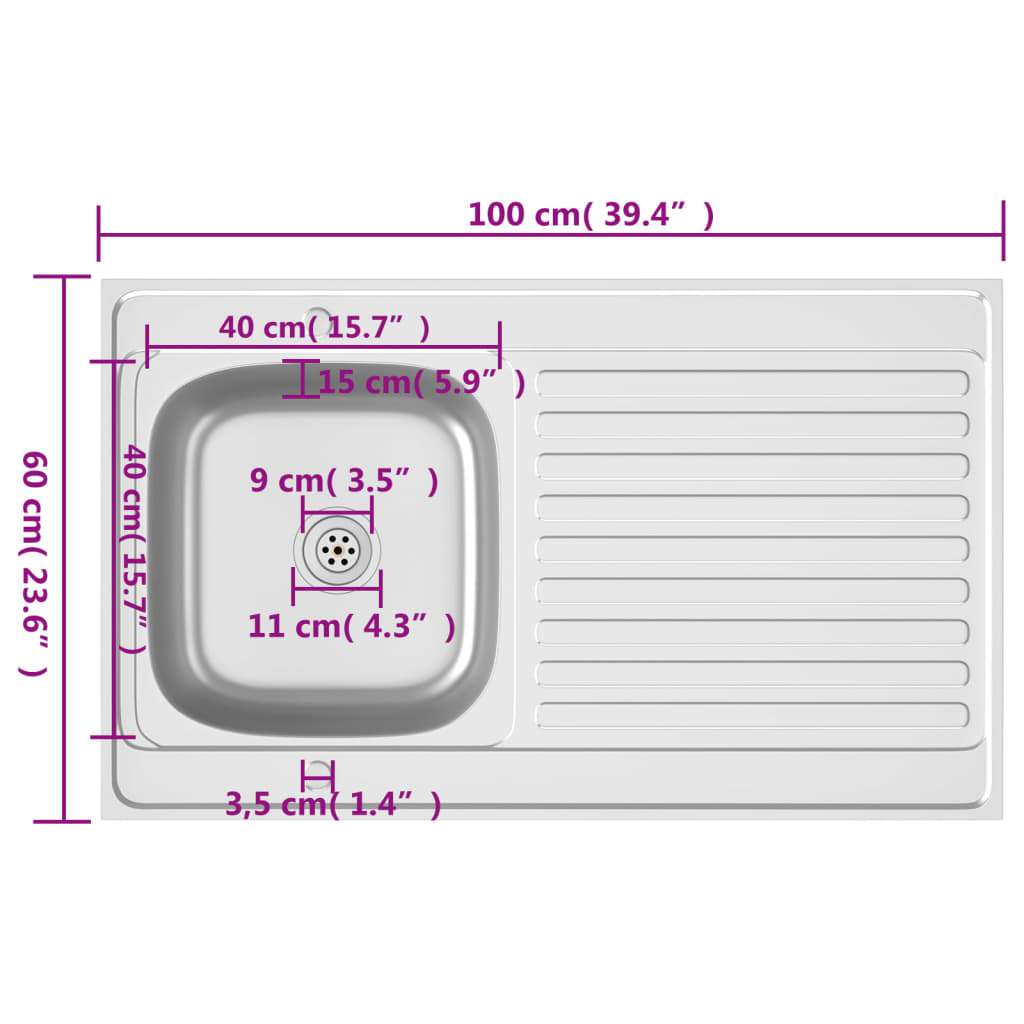 Kitchen Sink with Drainer Set Silver 1000x600x155 mm Stainless Steel