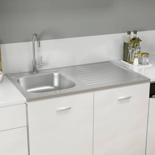 Kitchen Sink with Drainer Set Silver 1000x600x155 mm Stainless Steel