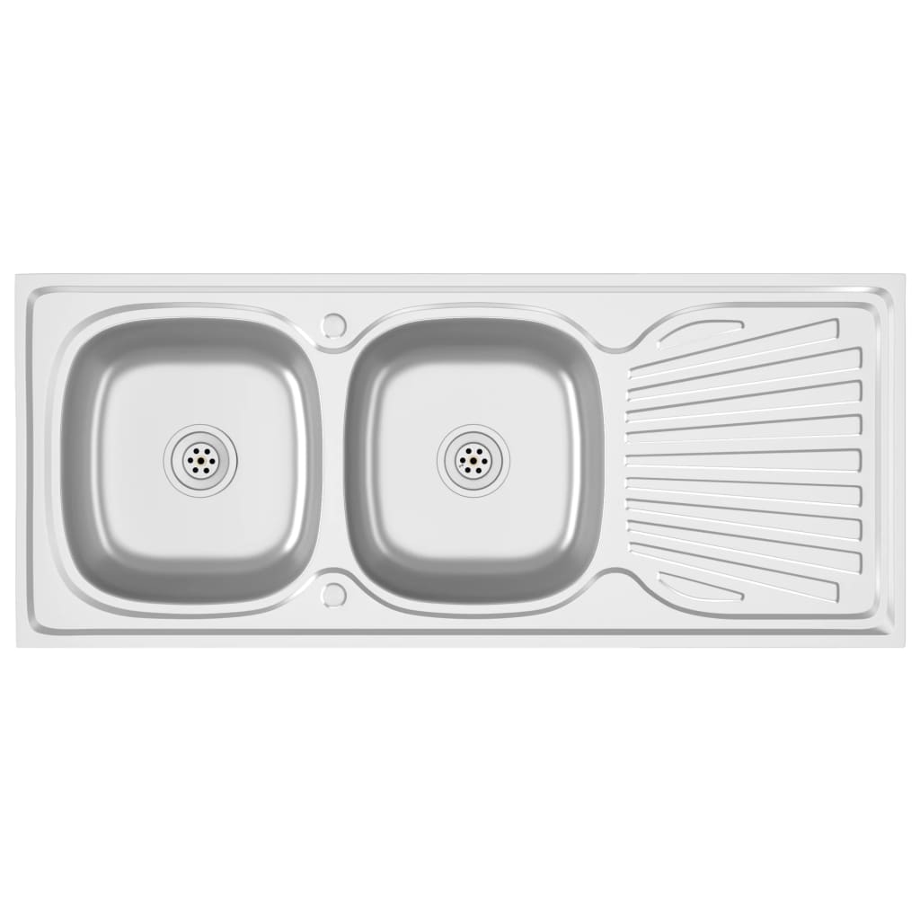 Kitchen Sink with Double Sinks Silver 1200x500x155 mm Stainless Steel