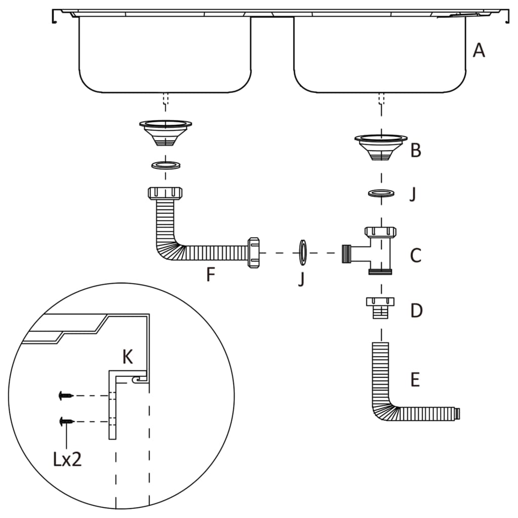 Kitchen Sink with Double Sinks Silver 1200x500x155 mm Stainless Steel