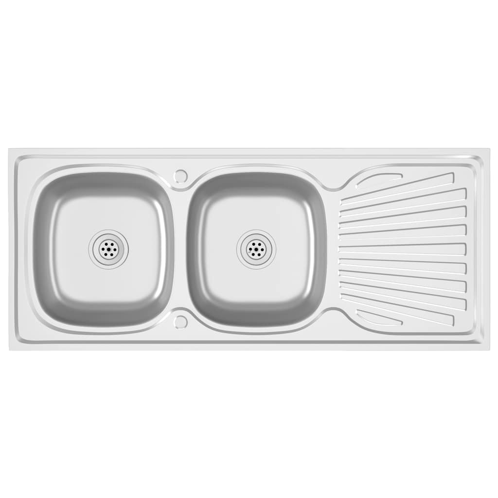 Kitchen Sink with Double Sinks Silver 1200x600x155 mm Stainless Steel