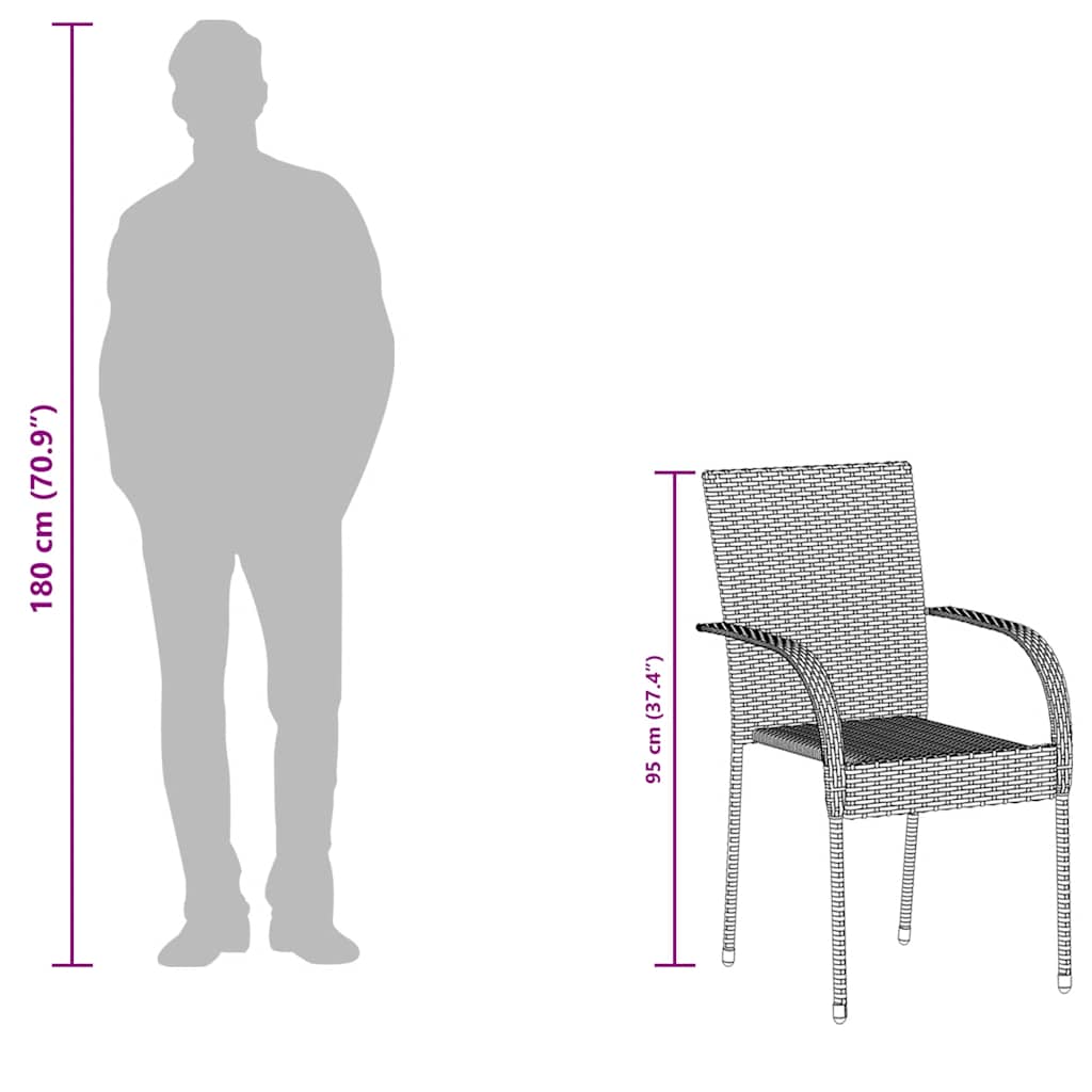 Stackable Outdoor Chairs 4 pcs Poly Rattan Black