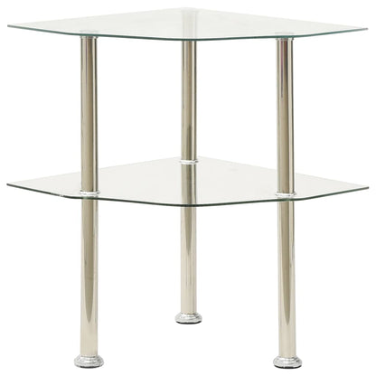 2-Tier Side Table Transparent 38x38x50 cm Tempered Glass