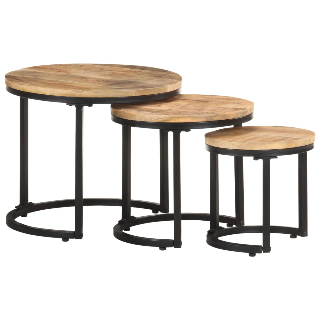 Side Tables 3 pcs Rough Mango Wood