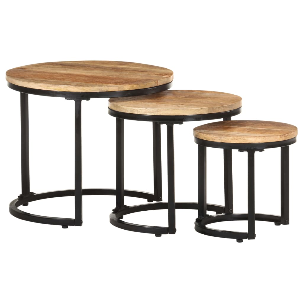 Side Tables 3 pcs Rough Mango Wood