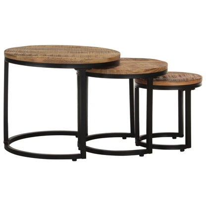 Side Tables 3 pcs Rough Mango Wood