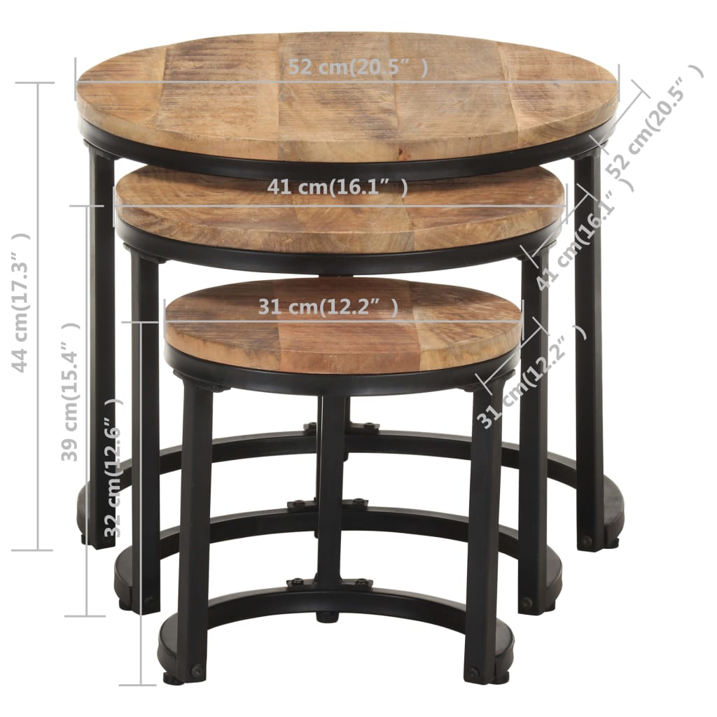 Side Tables 3 pcs Rough Mango Wood