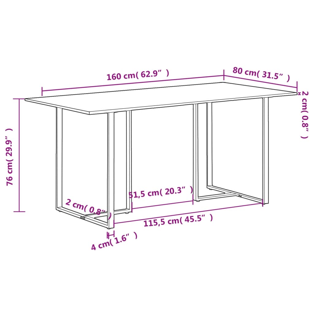 Dining Table 160 cm Rough Mango Wood