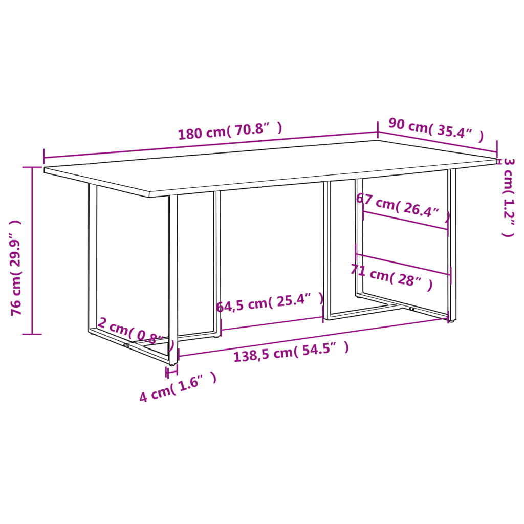 Dining Table 180 cm Rough Mango Wood