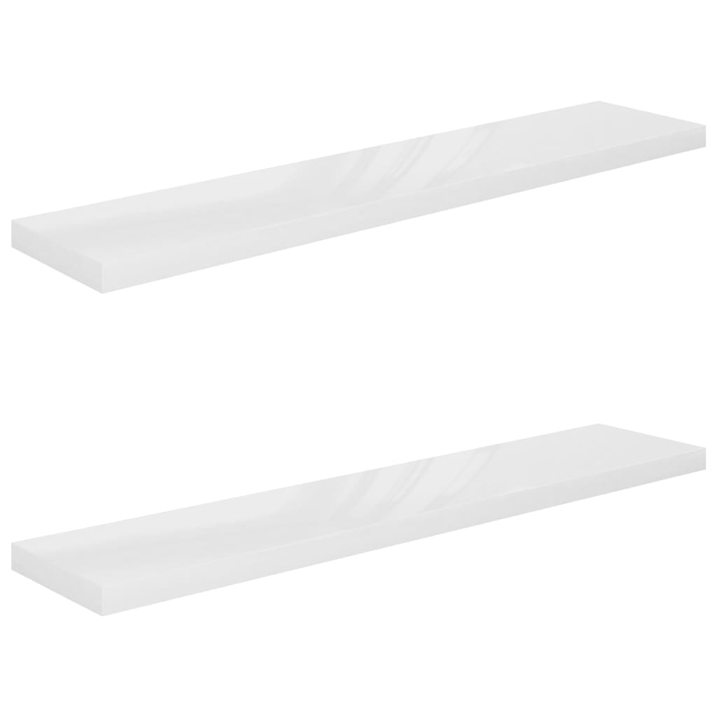 Floating Wall Shelves 2 pcs High Gloss White 120x23.5x3.8 cm MDF