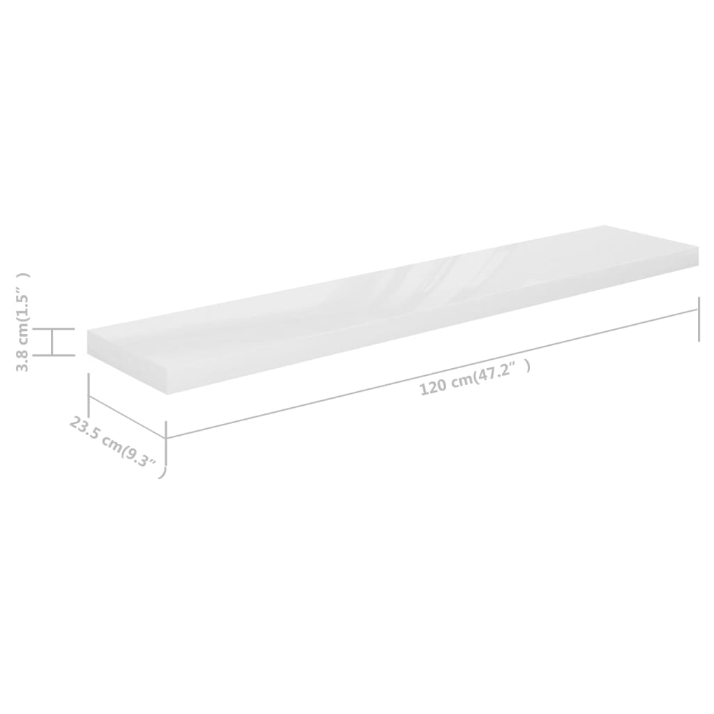 Floating Wall Shelves 2 pcs High Gloss White 120x23.5x3.8 cm MDF