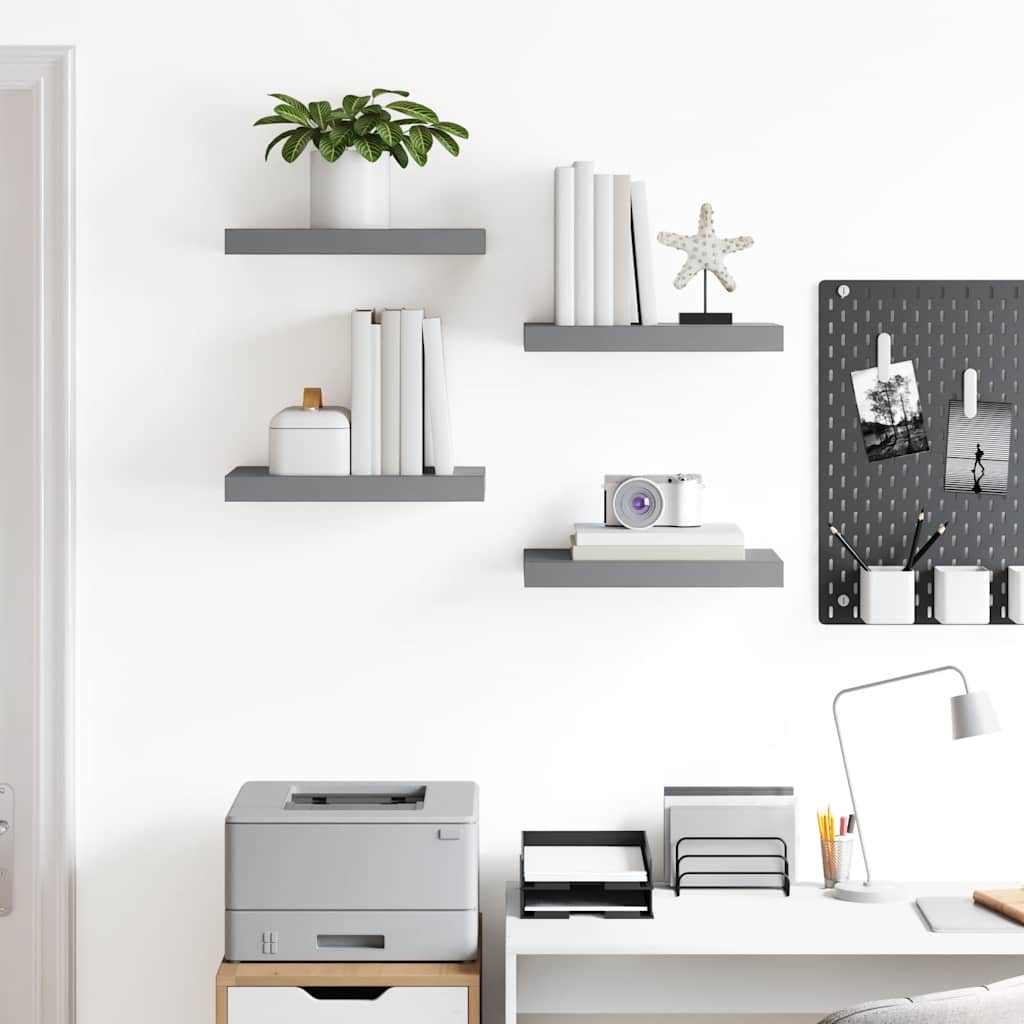 Floating Wall Shelves 4 pcs Grey 40x23x3.8 cm MDF