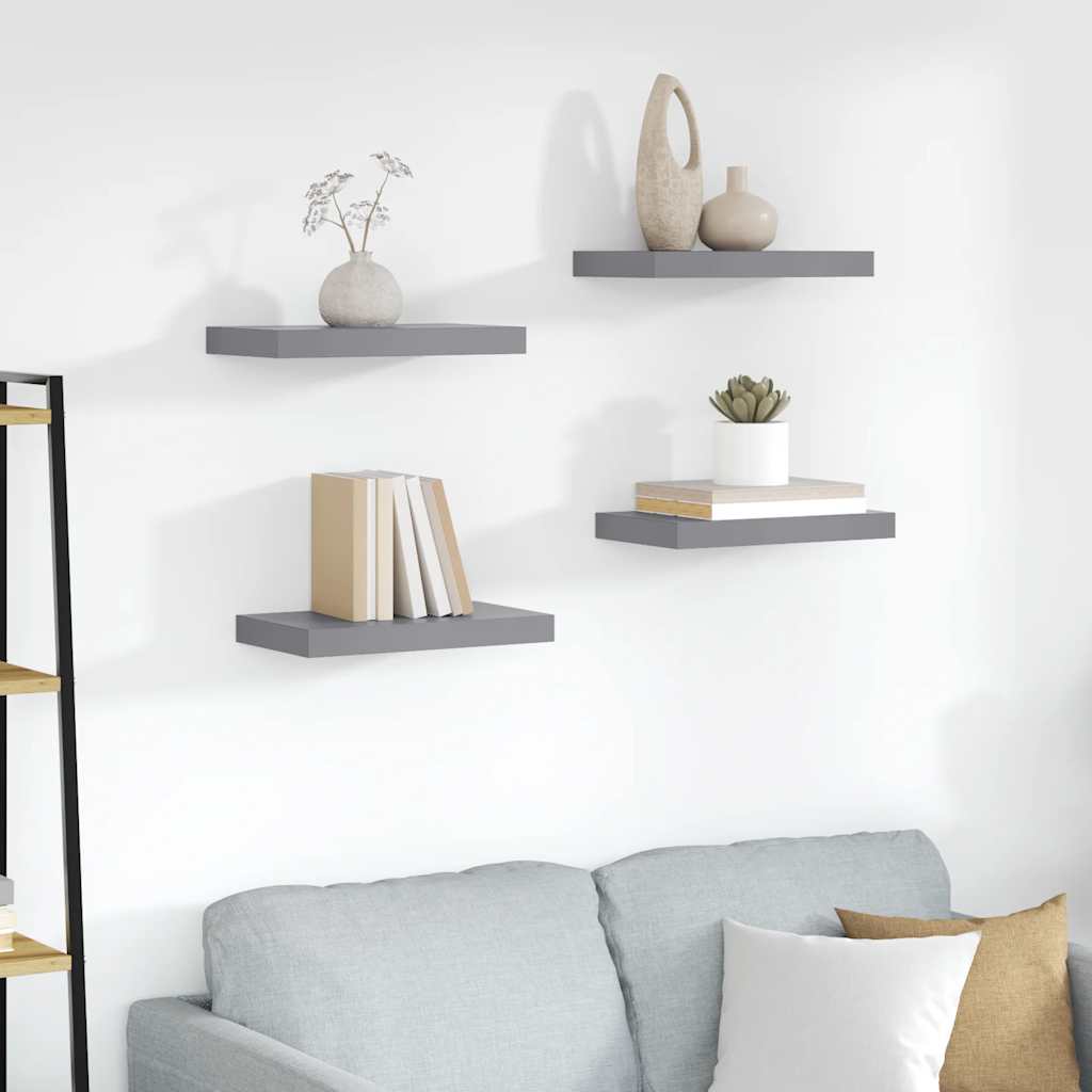 Floating Wall Shelves 4 pcs Grey 40x23x3.8 cm MDF