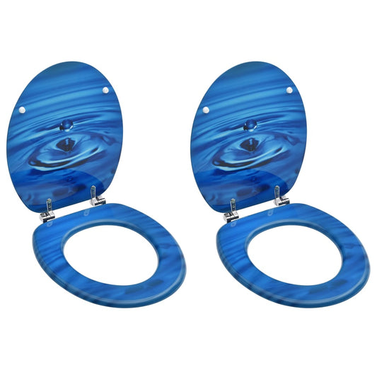 WC Toilet Seats with Lid 2 pcs MDF Blue Water Drop Design