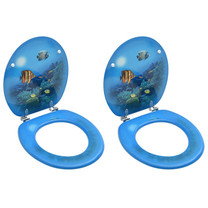 WC Toilet Seats with Lid 2 pcs MDF Deep Sea Design