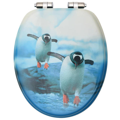 WC Toilet Seats with Soft Close Lid 2 pcs MDF Penguin Design