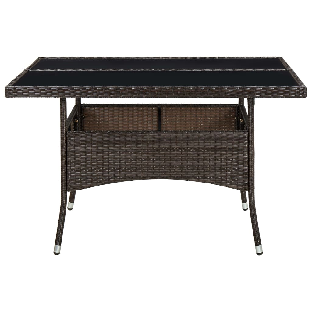 Outdoor Dining Table Brown Poly Rattan and Glass