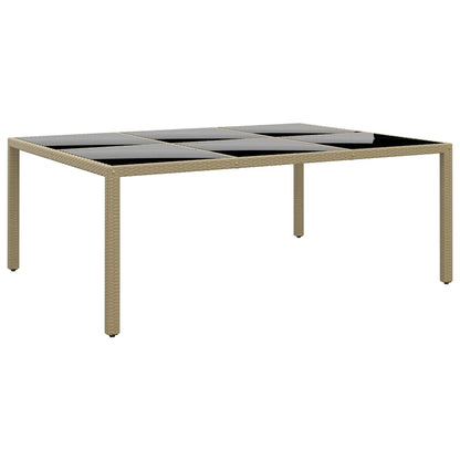 Garden Table 200x150x75 cm Tempered Glass and Poly Rattan Beige