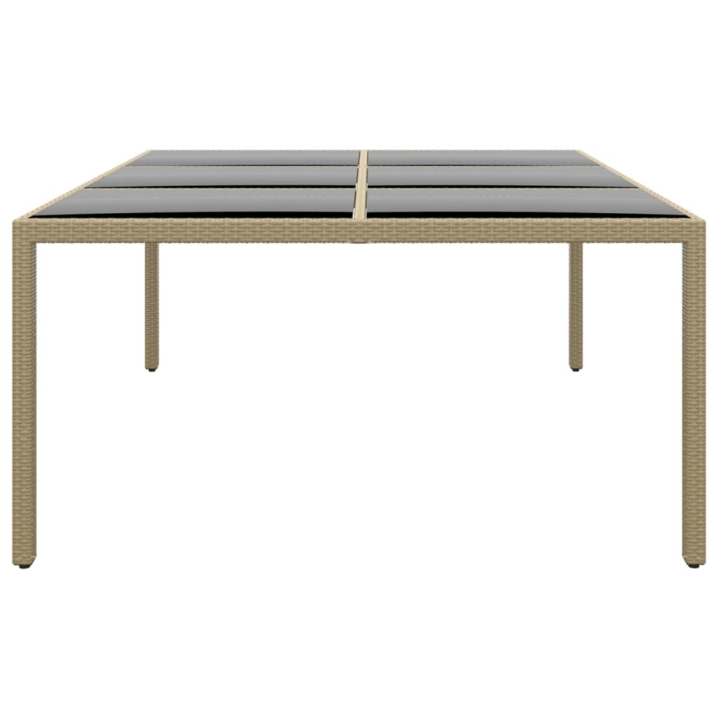 Garden Table 200x150x75 cm Tempered Glass and Poly Rattan Beige