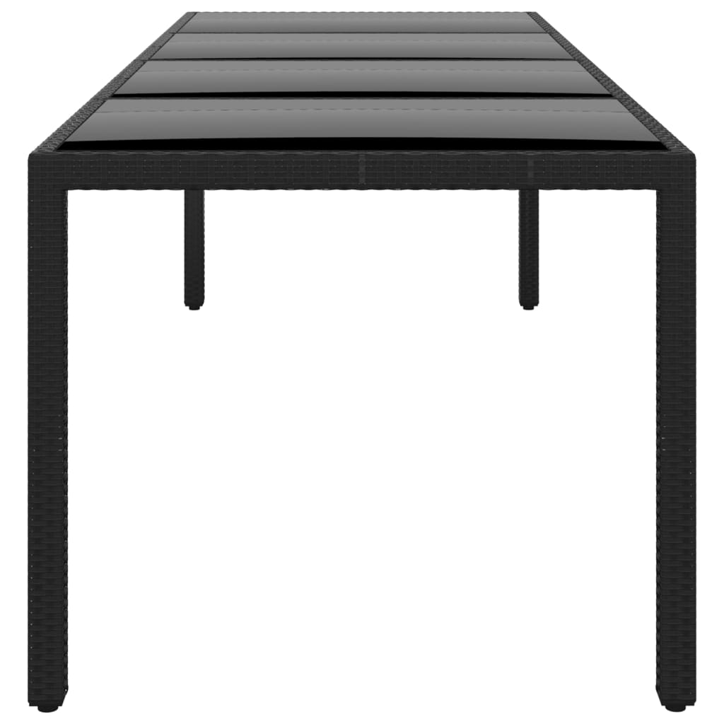 Garden Table 250x100x75 cm Tempered Glass and Poly Rattan Black