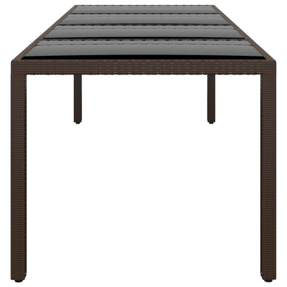 Garden Table with Glass Top Brown Poly Rattan