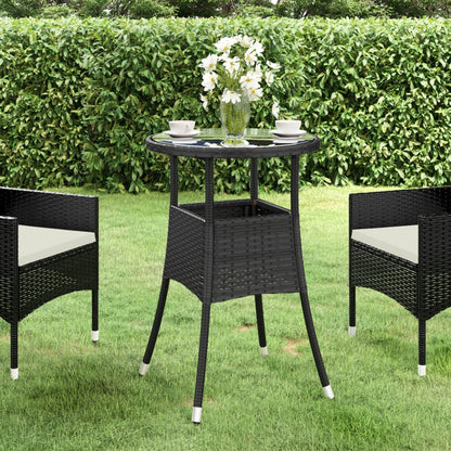 Garden Table Ø60x75 cm Tempered Glass and Poly Rattan Black