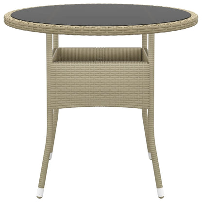 Garden Table Ø80x75 cm Tempered Glass and Poly Rattan Beige